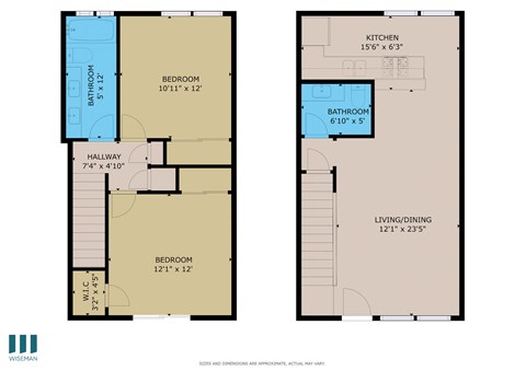 Floor plan for 1 bed, 1.5 baths, 1020 sqft